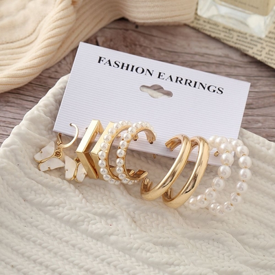 5pairs butterfly Hoop Style Earring Set_img_1