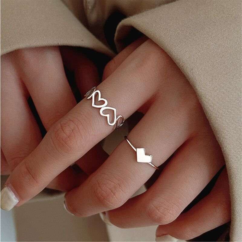 2pcs Love Heart Zircon Adjustable Rings_img_0
