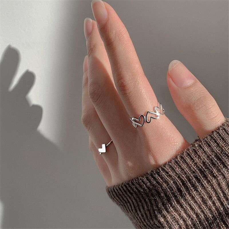 2pcs Love Heart Zircon Adjustable Rings_img_1