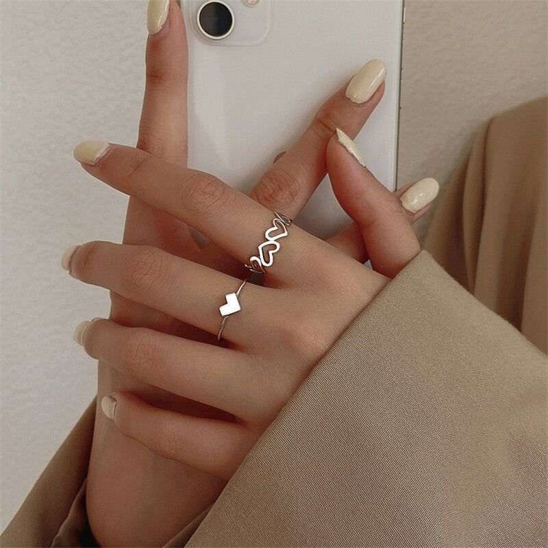 2pcs Love Heart Zircon Adjustable Rings_img_2