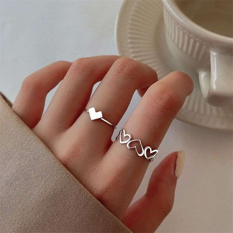 2pcs Love Heart Zircon Adjustable Rings_img_3