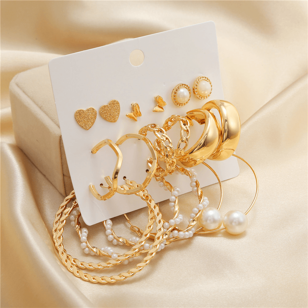 9Pairs retro Style Gold Plated Stud Earring Set