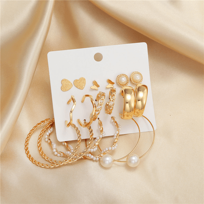 9Pairs retro Style Gold Plated Stud Earring Set_img_2