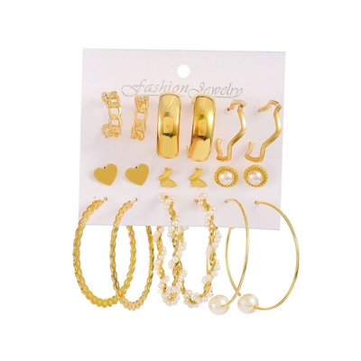 9Pairs retro Style Gold Plated Stud Earring Set_img_3