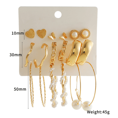 9Pairs retro Style Gold Plated Stud Earring Set_img_4