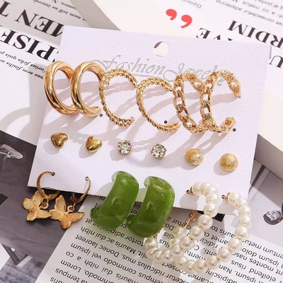 9Pairs Green stud Earring Set_img_1