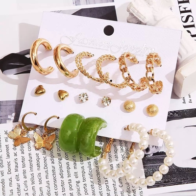 9Pairs Green stud Earring Set_img_2