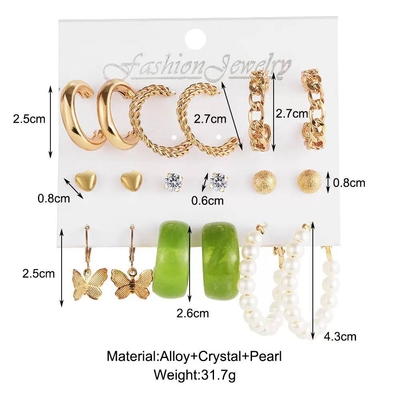 9Pairs Green stud Earring Set_img_3