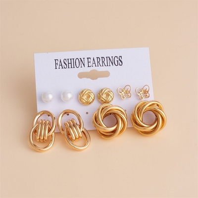6pairs Golden Elegant  Earring set_img_1