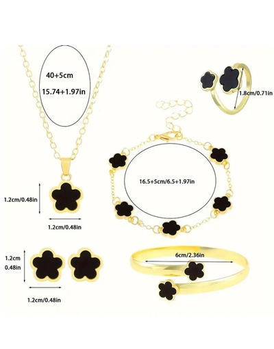 5Pcs Five Leaf Clover Design Jewelry Set includes Bracelet, Earrings, Kara, Necklace & Ring_img_8