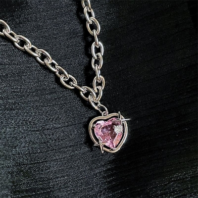 pink heart shape diamond cut pendant and earring set_img_5