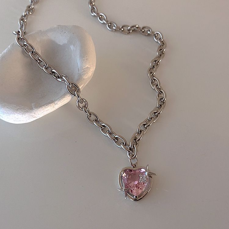 pink heart shape diamond cut pendant and earring set_img_2