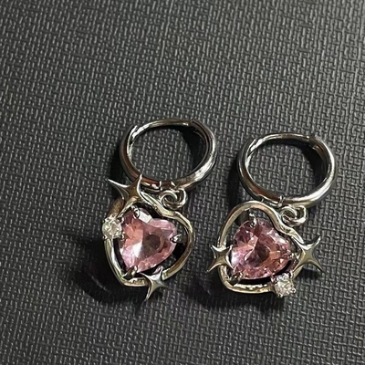 pink heart shape diamond cut pendant and earring set_img_3