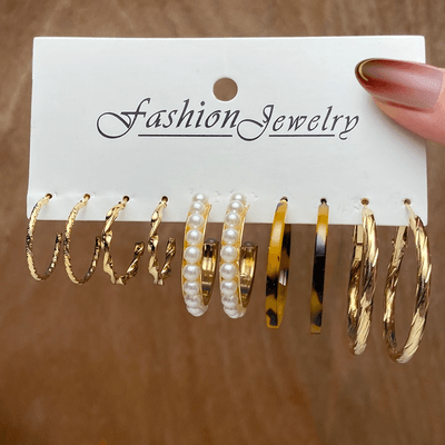 5Pairs Zircon Resin Stud Earring Set_img_2