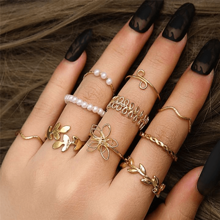 10Pcs Bohemian Wave Flower Rings Set