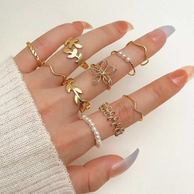 10Pcs Bohemian Wave Flower Rings Set_img_2