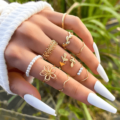 10Pcs Bohemian Wave Flower Rings Set_img_3
