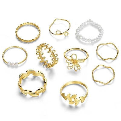 10Pcs Bohemian Wave Flower Rings Set_img_4