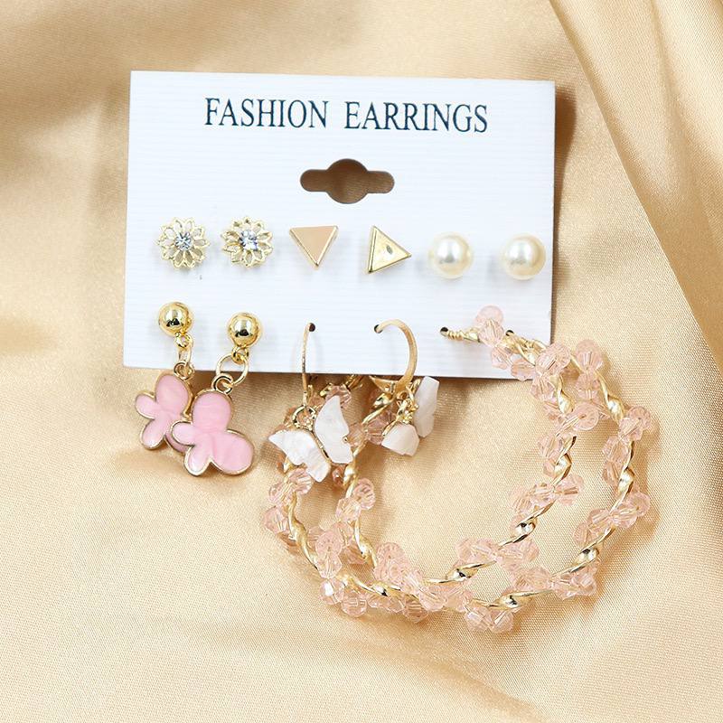 6Pairs Pink Butterfly Earring set