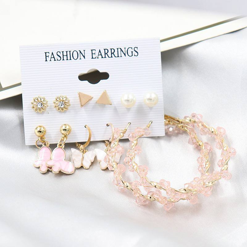 6Pairs Pink Butterfly Earring set_img_1