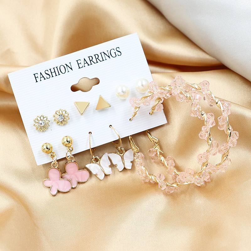 6Pairs Pink Butterfly Earring set_img_2