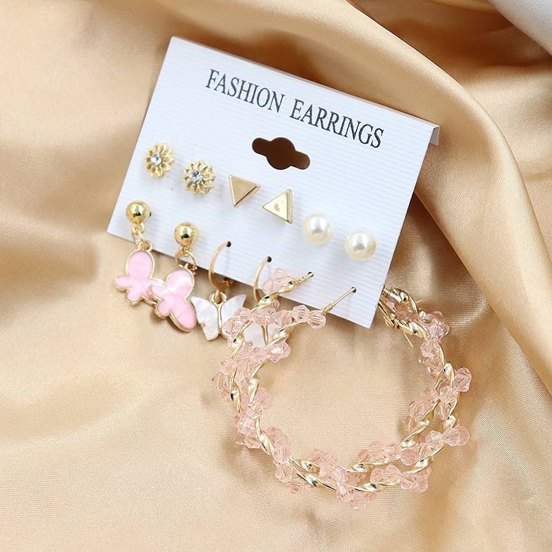 6Pairs Pink Butterfly Earring set_img_3